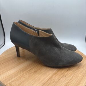 Miss Albright Anthropologie Two-Tone Gray Suede Leather Heel Bootie 8.5 Zip USA
